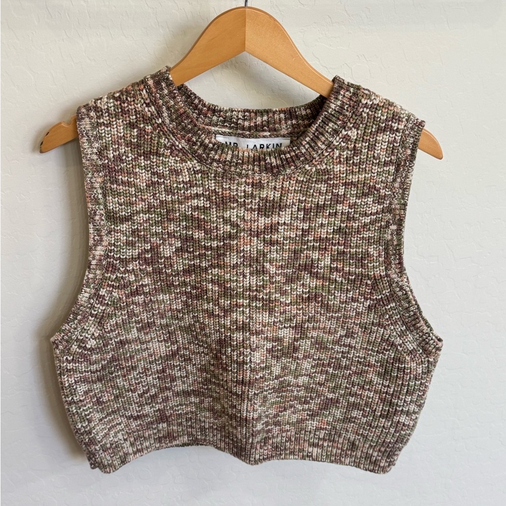 Mr. Larkin Marled Cropped Knit Sweater Vest Brown Beige M